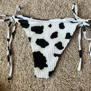 Cow Print Ribbed Very Cheeky Side Tie Bikini Bottoms Size Small